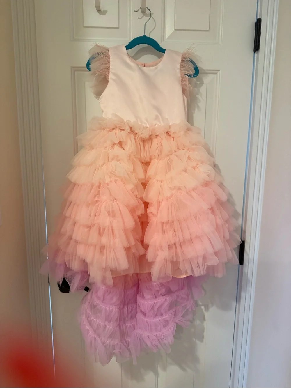 Lola + The Boys Pink to Purple Ombre Ruffle Tulle High- Low Dress